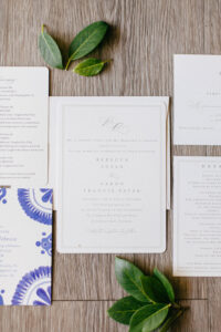 Modern and Elegant White and Gray with Blue Watercolor Design Wedding Invitation Suite