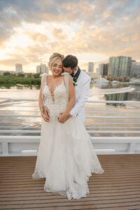Bride and Groom Intimate Sunset Wedding Photo | Tampa Bay Wedding Venue Yacht Starship