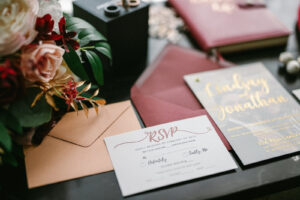 Burgundy Modern Wedding Invitations and RSVP Cards