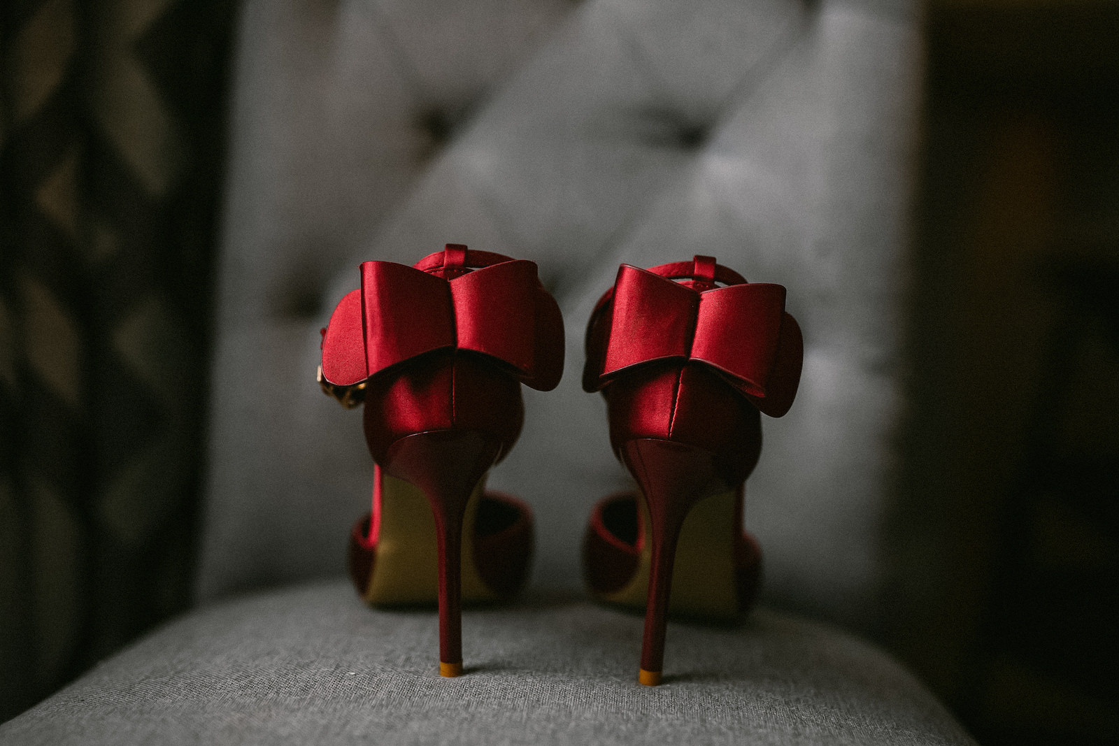 Satin Red Wedding Shoes with Bows on the Back