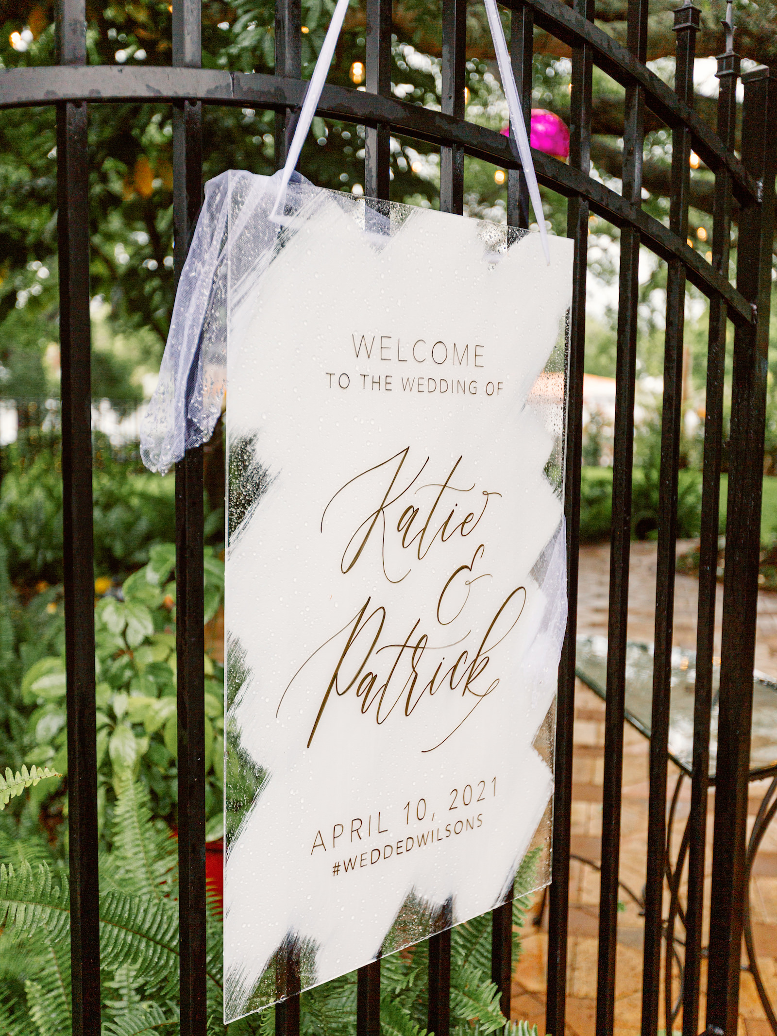 Fairytale Red and Pink Wedding Ceremony Decor, Acrylic with White Paint and Gold Script Font Welcome Sign | Tampa Bay Wedding Photographer Dewitt for Love Photography