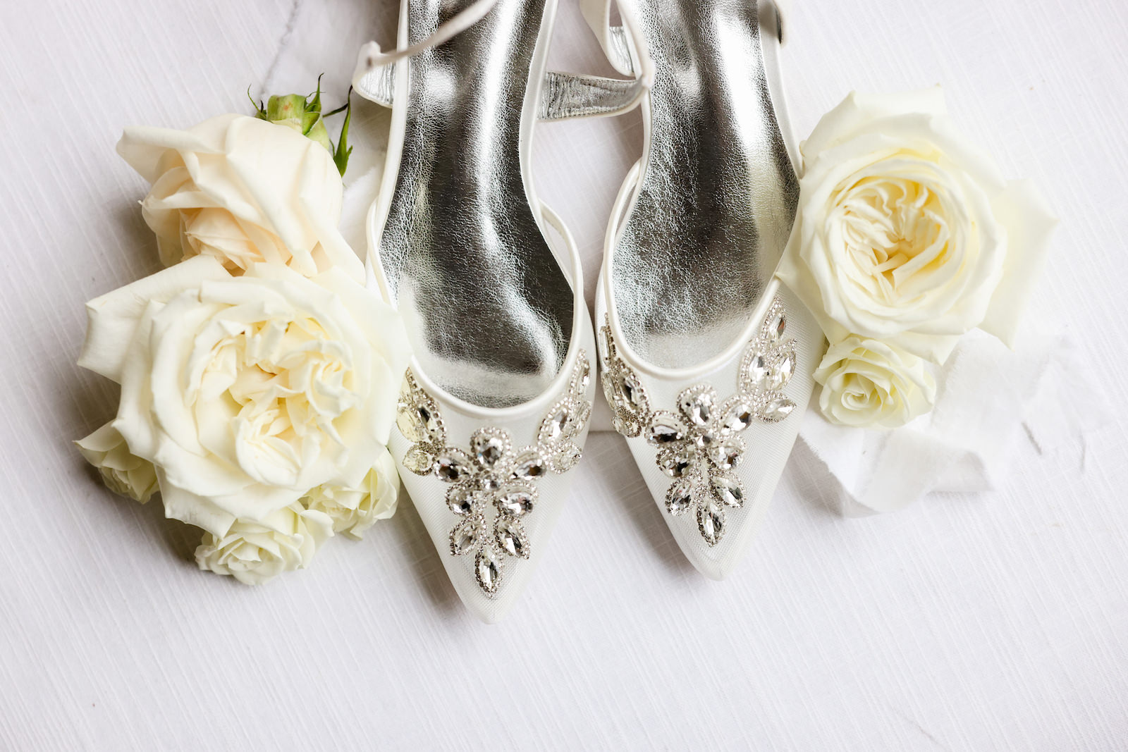 White Pointed Toe with Large Crystal Embellishment Bride Wedding Shoes | Tampa Bay Wedding Photographer Lifelong Photography Studio