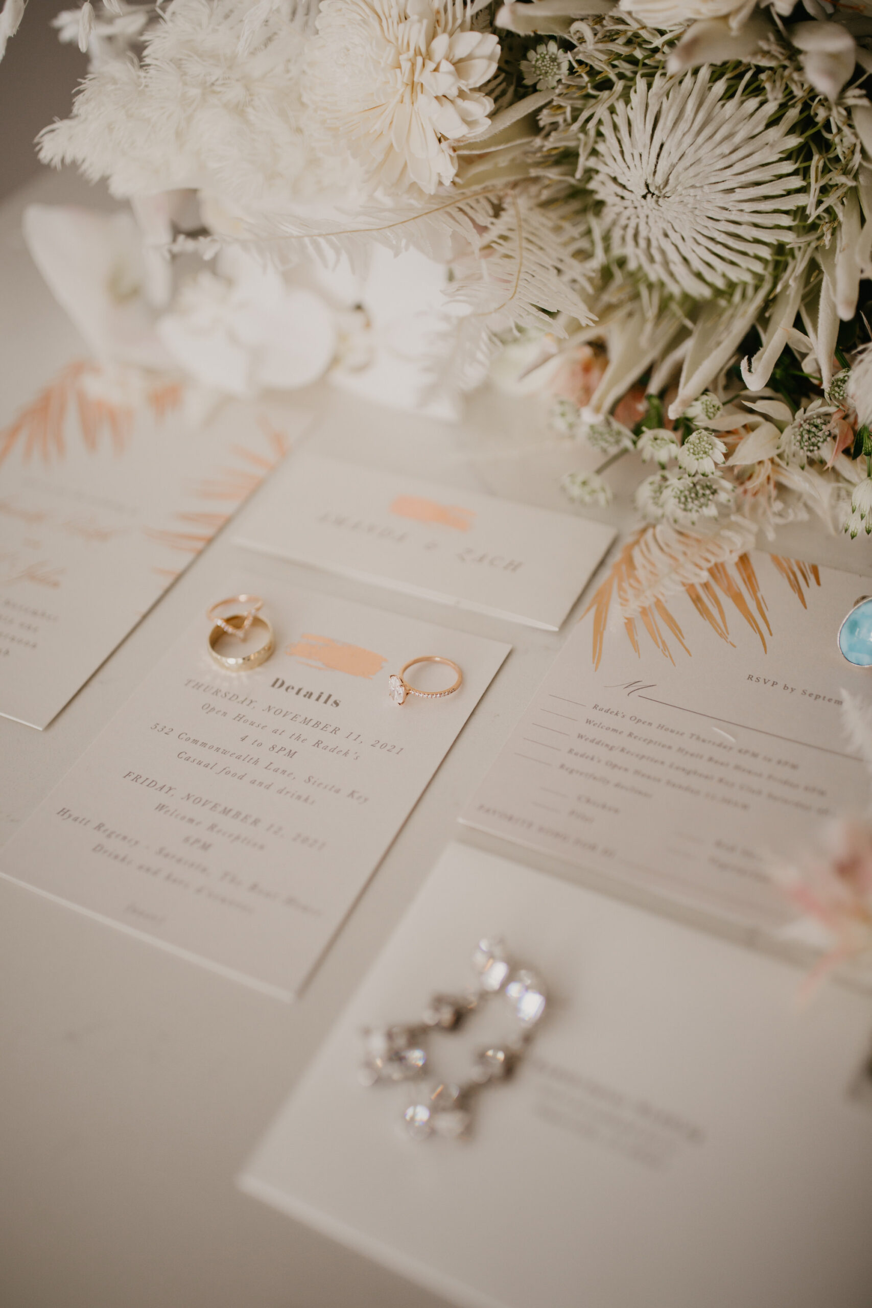 Boho Rose Gold Foil Palm Frond Wedding Invitation Suite Ideas