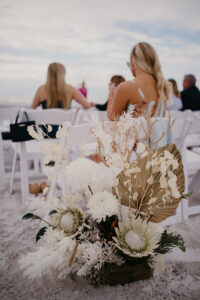Neutral Boho Dried Floral Beach Wedding Ceremony Aisle Arrangement Inspiration
