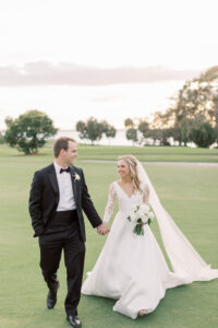 Vintage, Classic Southern Bride and Groom on Golf Course | Tampa Bay Wedding Florist Bruce Wayne Florals