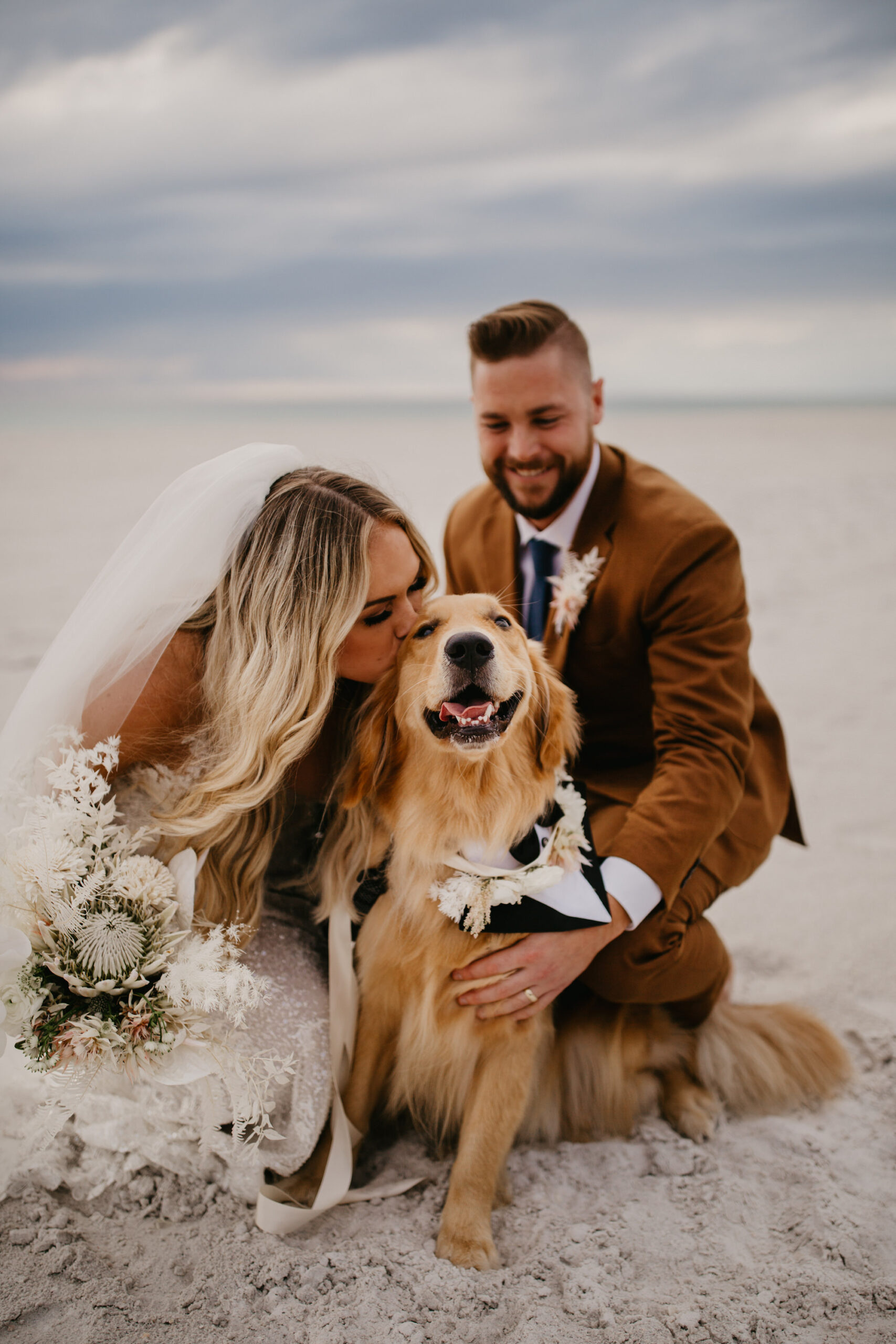 Bride and Groom with Their Dog Wedding Portrait | Sarasota Wedding Venue Resort at Longboat Key Club