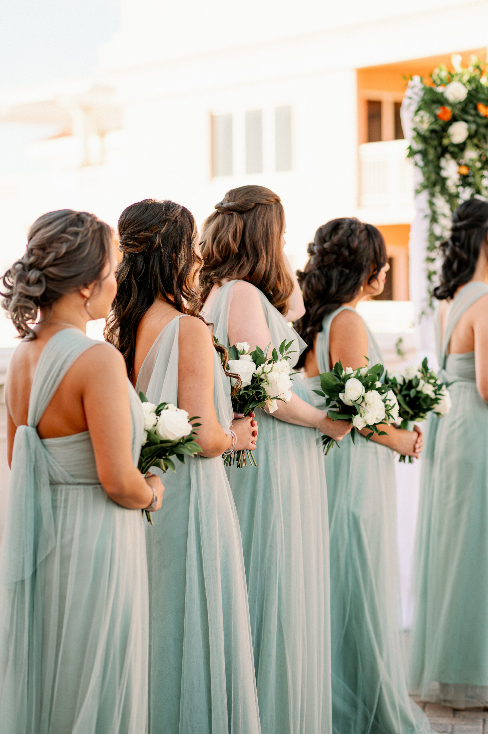 Bridesmaids in Teal Floor Length Bridesmaids Dresses Wedding Portrait | Tampa Photographer Dewitt for Love | Wedding Makeup Artist Femme Akoi