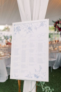 Vintage Southern Classic Wedding Reception Decor, Dusty Blue and White Floral Wedding Seating Chart | Tampa Bay Wedding Planner Parties A'la Carte