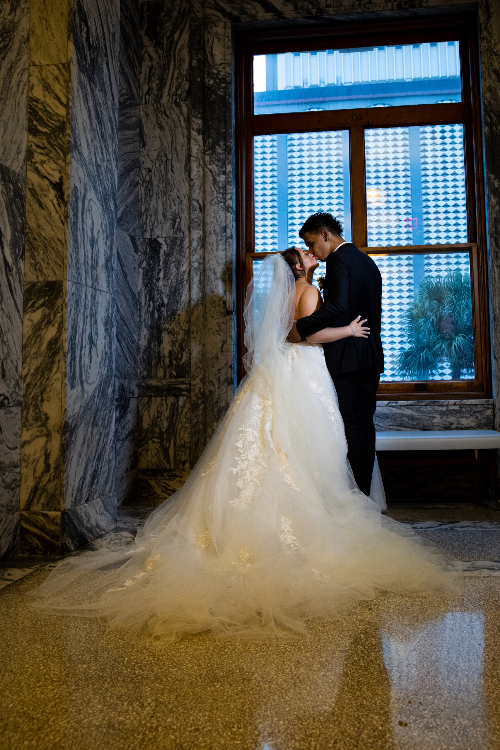 Bride and Groom Intimate Kiss Wedding Portrait