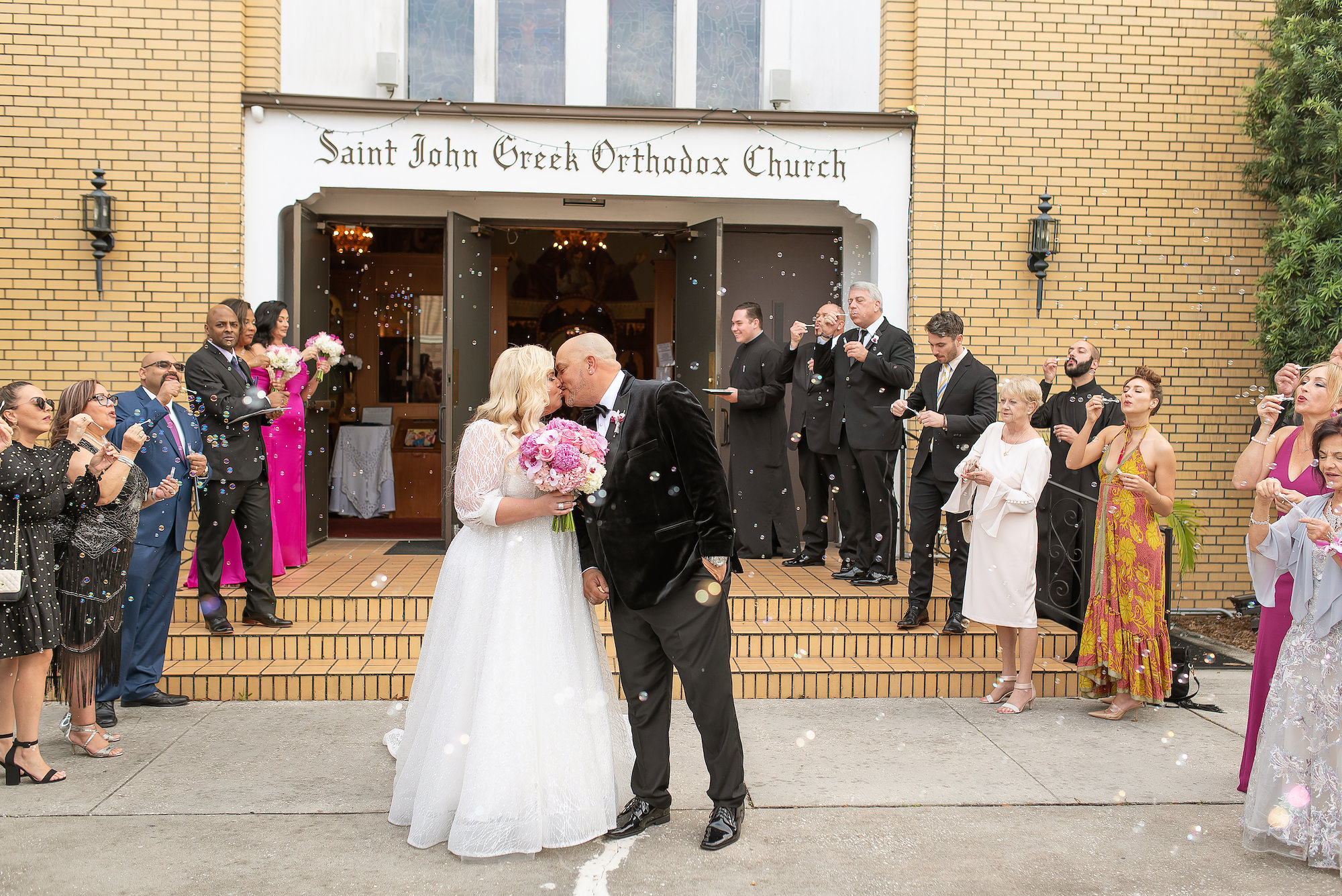 Bride and Groom Outside of the Church Wedding Portrait | Kristen Marie Photography