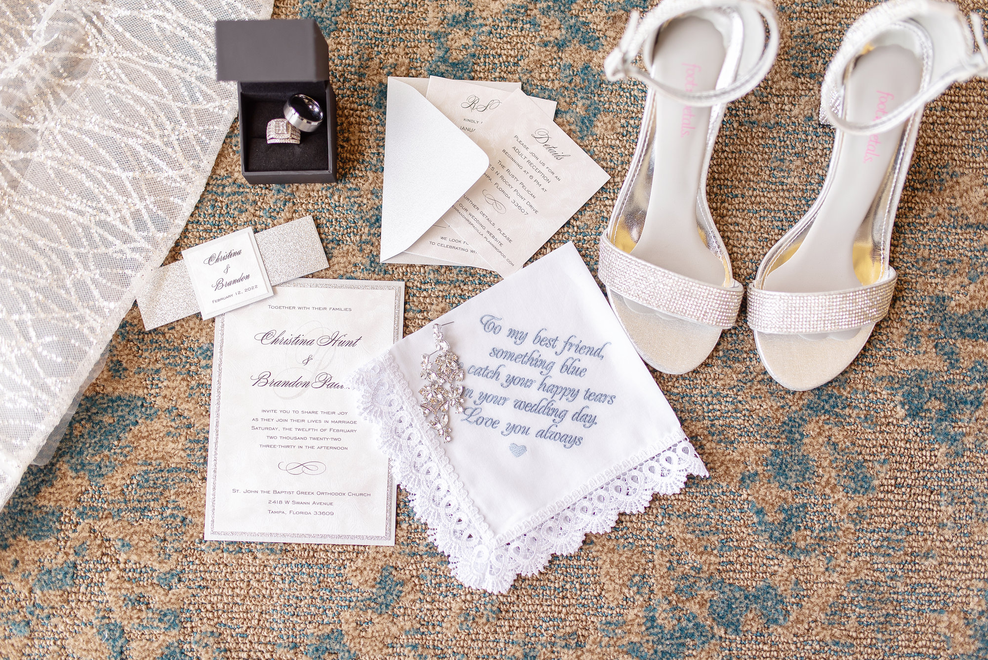 White Open Toed Heels with Handkerchief Something Blue | Classic White Wedding Invitations | Tampa Bay Wedding Planner Special Moments Event Planning