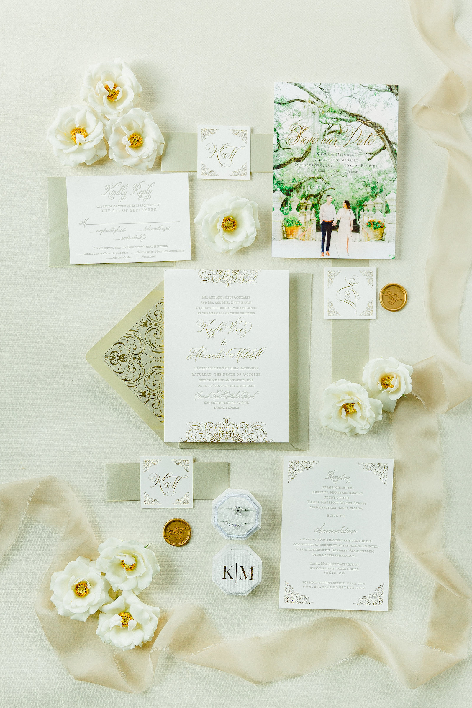 Neutral and Romantic White and Gold Wedding Invitation Suite | Tampa Bay Wedding Stationery A&P Design Co