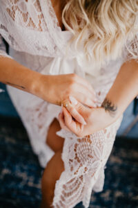 Bride Getting Ready Wedding Portrait | Lace Bridal Robe