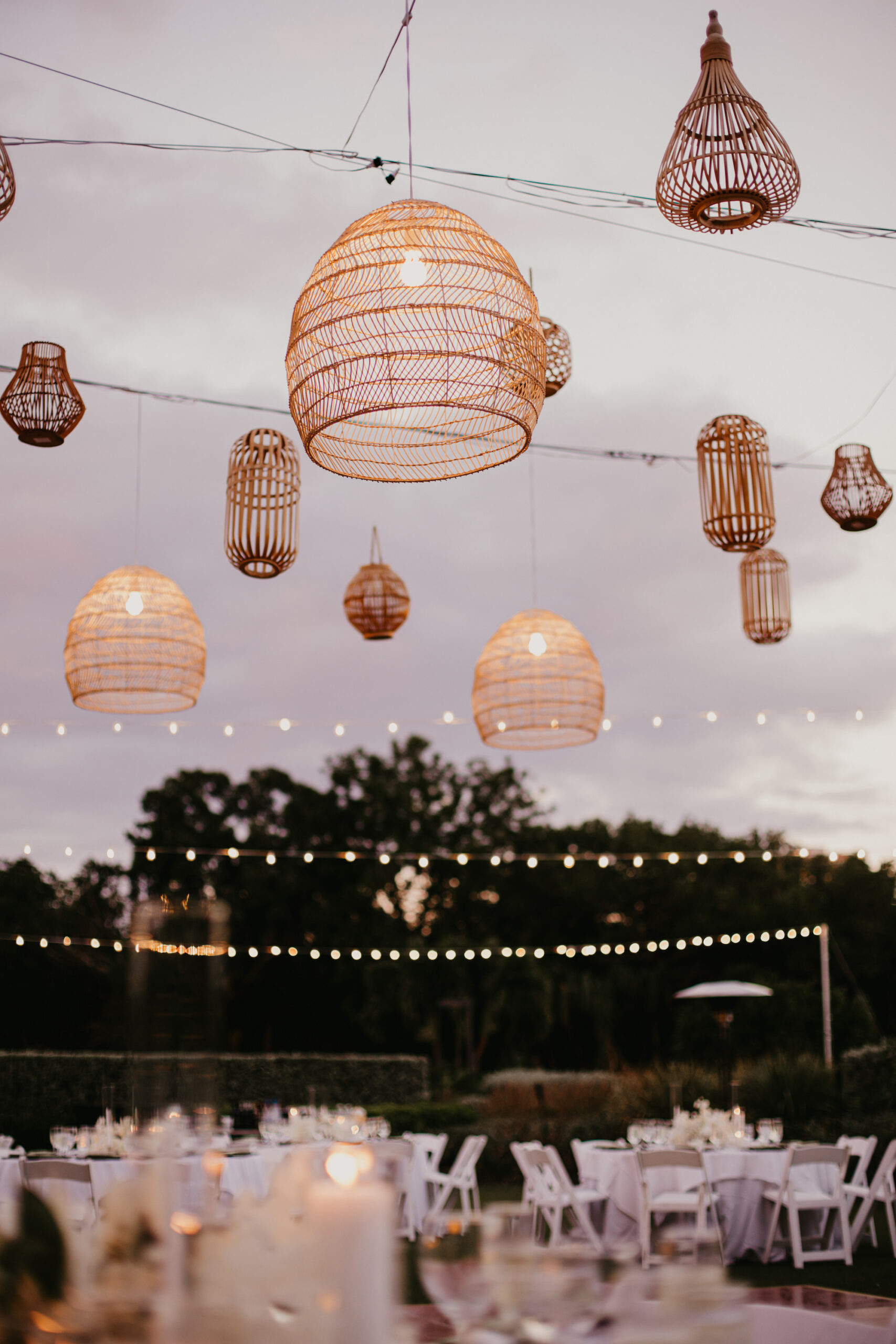 Boho Rattan Lamp Wedding Reception Lighting Inspiration | Sarasota Wedding Venue Resort at Longboat Key Club