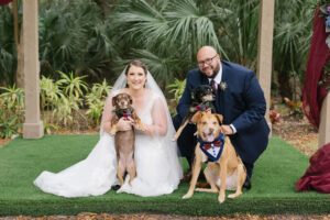 Bride and Groom with Dogs Wedding Portrait | Florida Wedding Planner Perfecting the Plan Wedding and Events | Fairytail Pet Care
