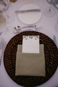 Boho Rattan Charger Plates with Neutral Linen and Individual Menus Inspiration