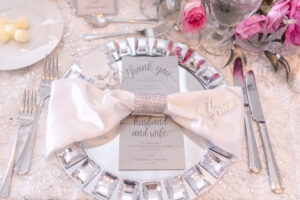 Crystal Edge Charger with Silver Detailing | Tampa Rentals A Chair Affair Event Rentals