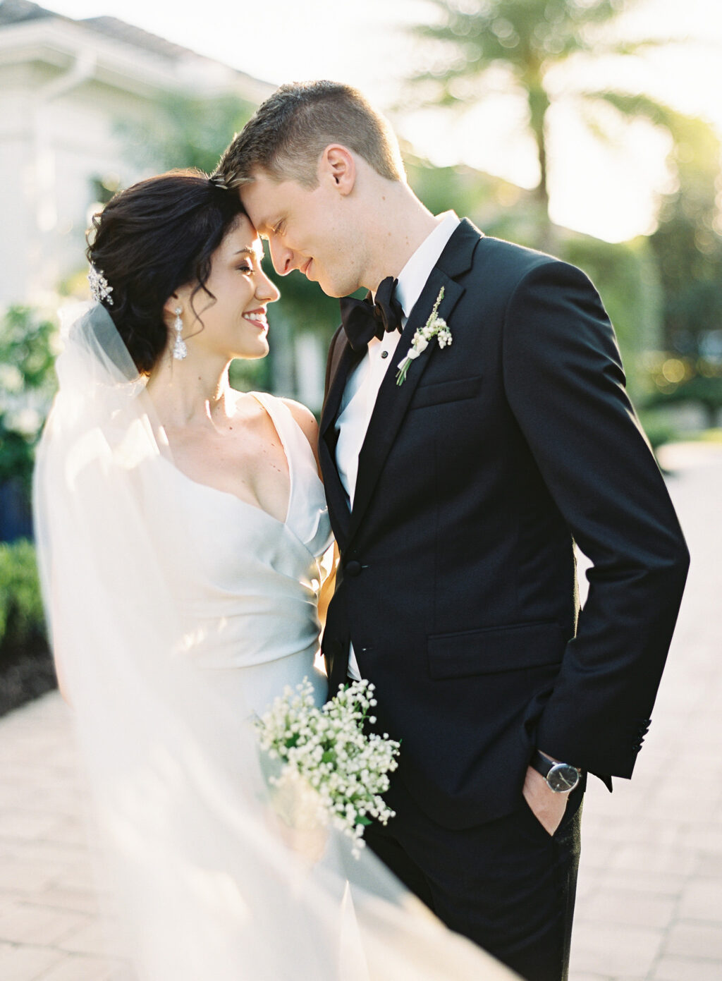 Old Florida Elegant Bride and Groom Sunset Wedding Portrait