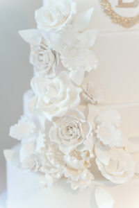 Modern Romantic White Wedding Cake, Cascading White Fondant Sugar Flowers