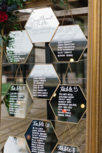 Mirror and Gold Frame Wedding Seating Chart | Perfecting the Plan Weddings and Events