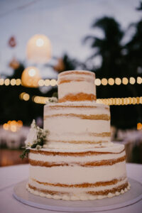 Three-tiered Semi Naked Wedding Cake with Real Flower Garnish Ideas