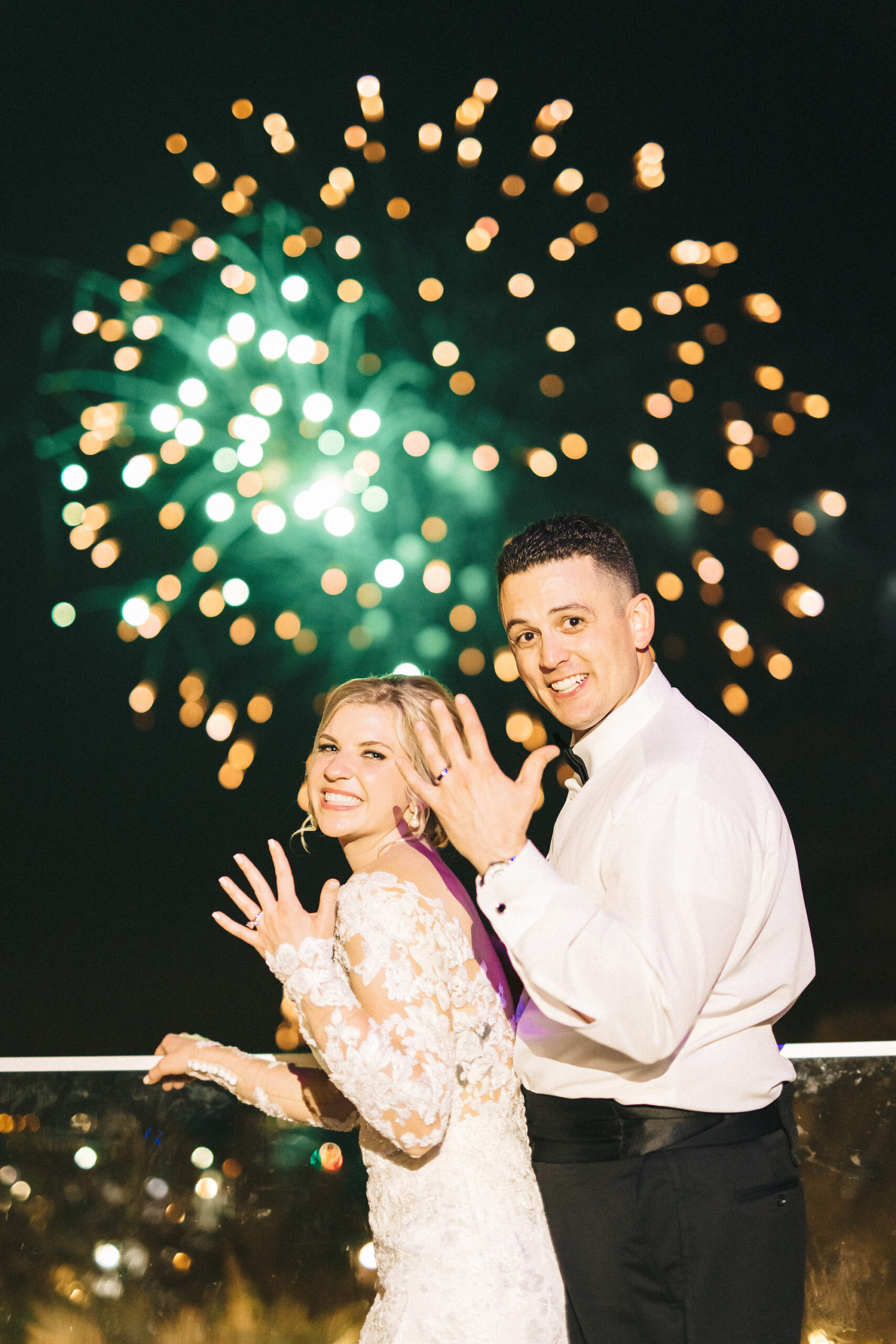 Bride and Groom Rooftop Fireworks Wedding Portrait | Downtown St. Pete Wedding Venue The Birchwood