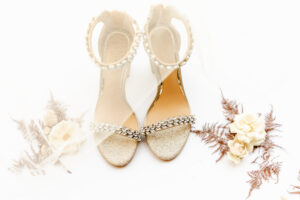 Gold Glitter Bride Wedding Heels with Chunky Crystal Straps
