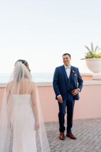 Bride and Groom First Look Wedding Portrait | Florida Wedding Photographer Dewitt for Love | Florida Wedding Venue Hyatt Regency Clearwater Beach