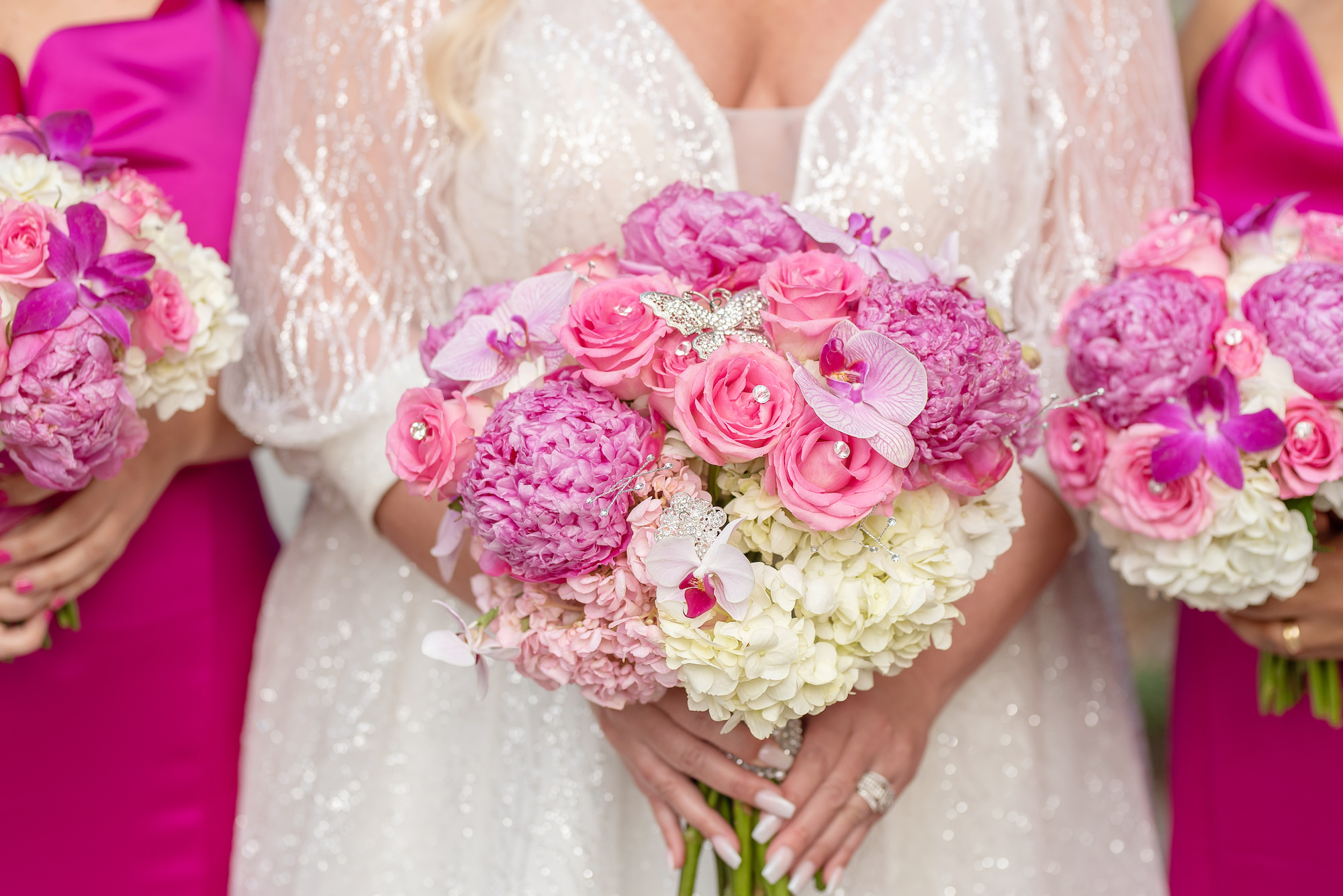 Pink Bridal Bouquet with White Details Wedding Portrait | Tampa Photographer Kristen Marie Photography