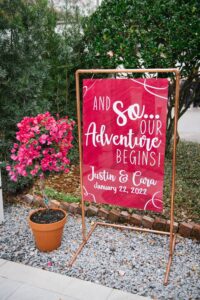 Hot Pink Wedding Welcome Sign on Gold Frame | Tampa Wedding Planner Perfecting the Plan Wedding and Events