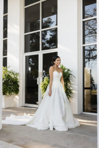Classic Timeless Bride in Ballgown Strapless Sweetheart Wedding Dress First Look Wedding Portrait | Tampa Bay Wedding Hair and Makeup Femme Akoi Beauty Studio