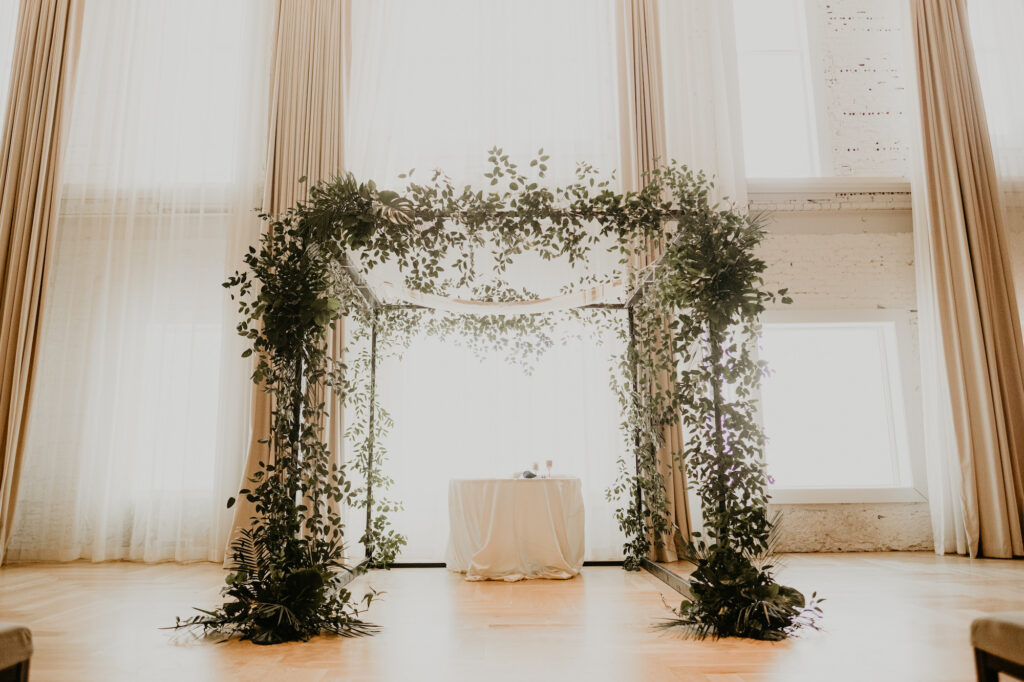 Modern Jewish Wedding Ceremony Chuppah with Greenery | Tampa Bay Florist Monarch Events and Design