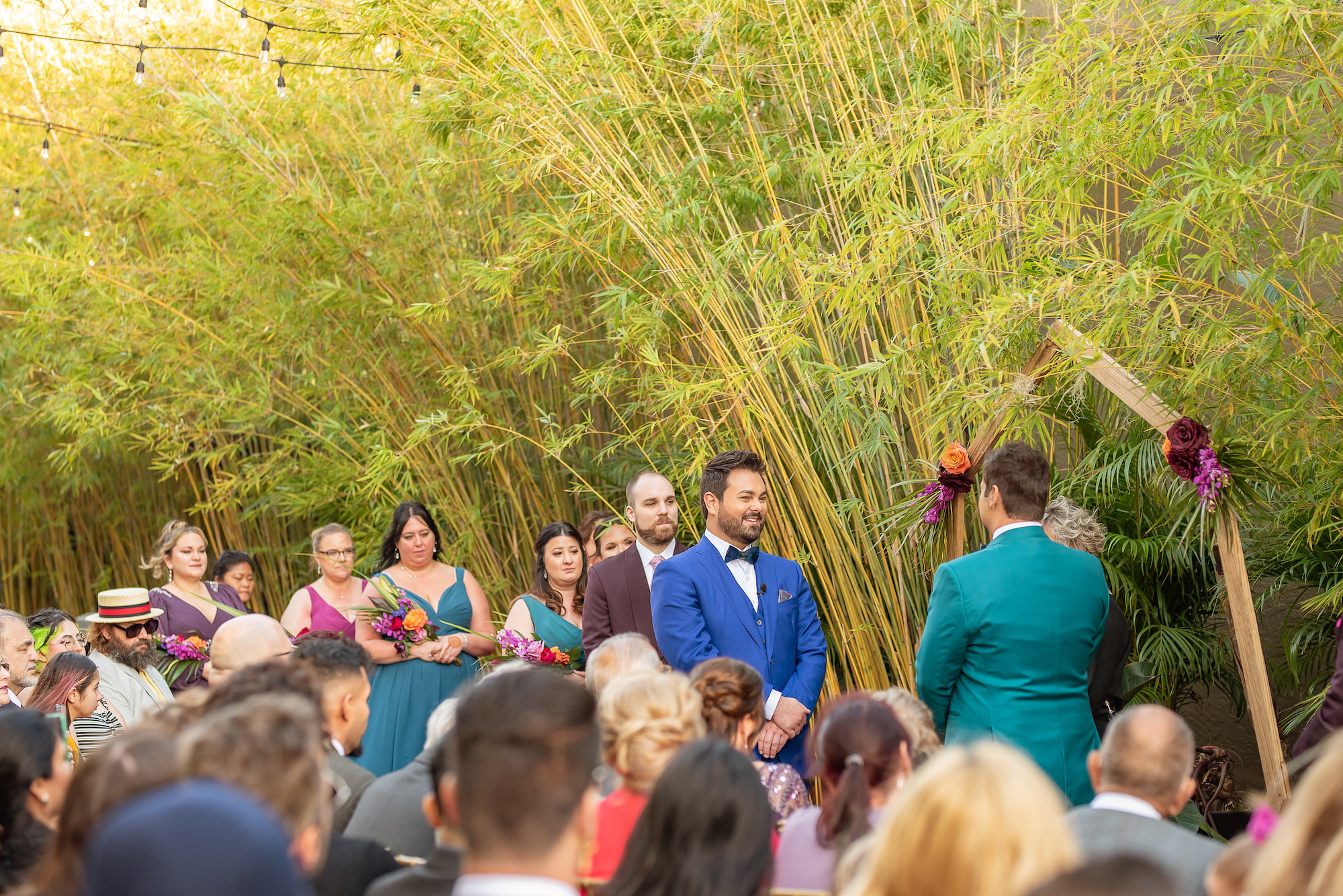 Groom and Groom Exchanging Vows in Tropical Industrial Wedding Ceremony | St. Petersburg Wedding Venue Nova 535 | Florida Photographer Kristen Marie Photography