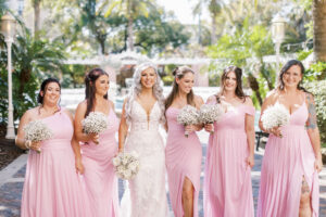 Candy Pink Azazie Mismatched Bridesmaids Dresses with Baby's Breath Bouquet | St. Petersburg Wedding Hair and Makeup Artist Femme Akoi Beauty Studio