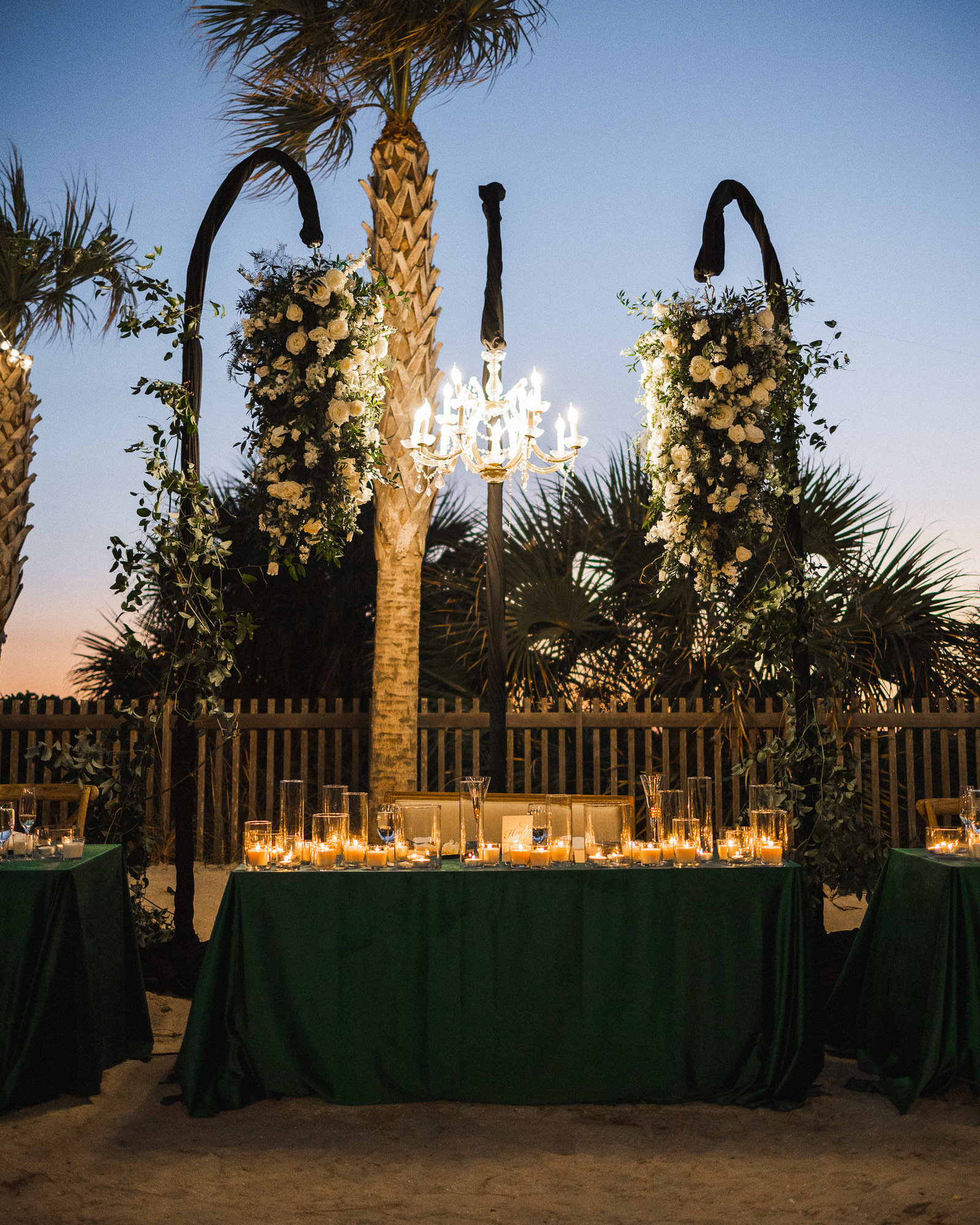 Sweetheart Table with Dining Bench and Candlelit Reception | Sarasota Lighting and Rental Company Gabro Event Services
