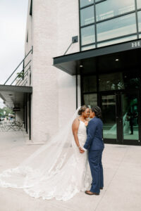 Same Sex Lesbian Wedding, Bride and Bride Outside Tampa Modern Wedding Venue Hyde House | Tampa Bay Wedding Photographer Dewitt for Love Photography | Hair and Makeup Imago Dei by Milan