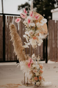 Boho Wedding Decor and Design | White and Pale Pink Florals with Pampas