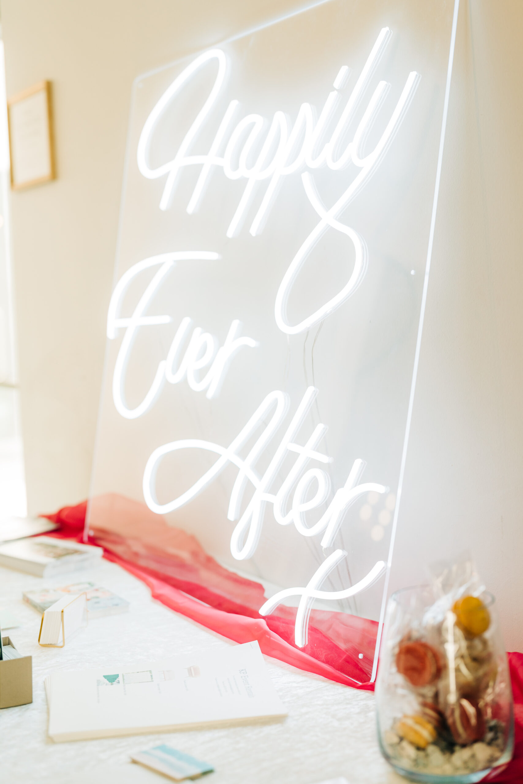 White Neon Happily Ever After Wedding Sign
