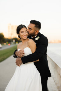 Classic and Timeless Bride and Groom Tampa Waterfront Sunset Portrait