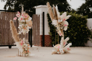 White and Pale Pink Florals with Pampas Wedding Ceremony Arch