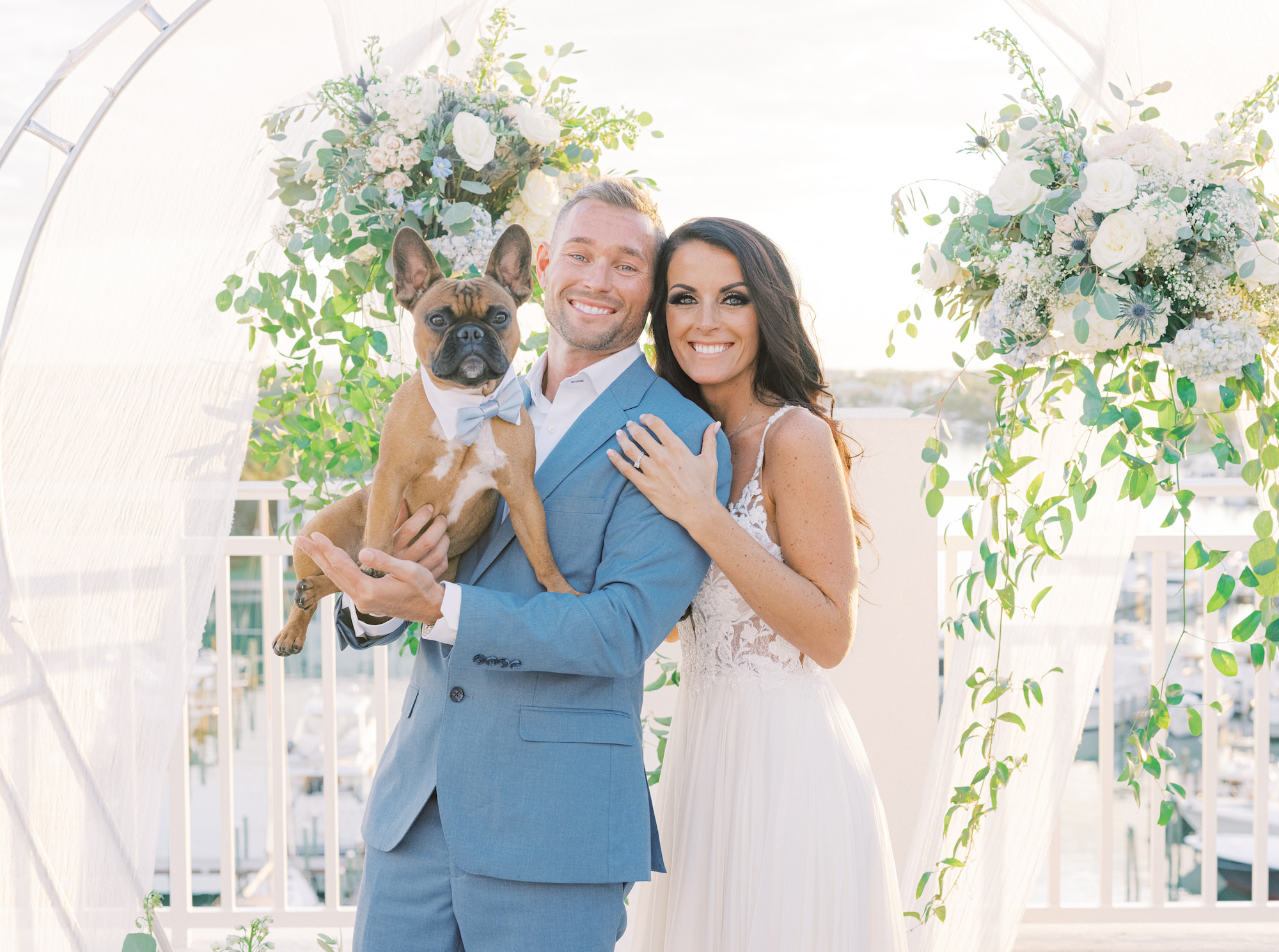 Bride and Groom with Dog Wedding Portrait