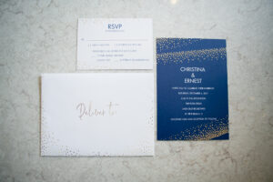 Classic Blue and Gold Polka Dot Wedding Invitation Suite | Tampa Bay Wedding Photographer Carrie Wildes Photography