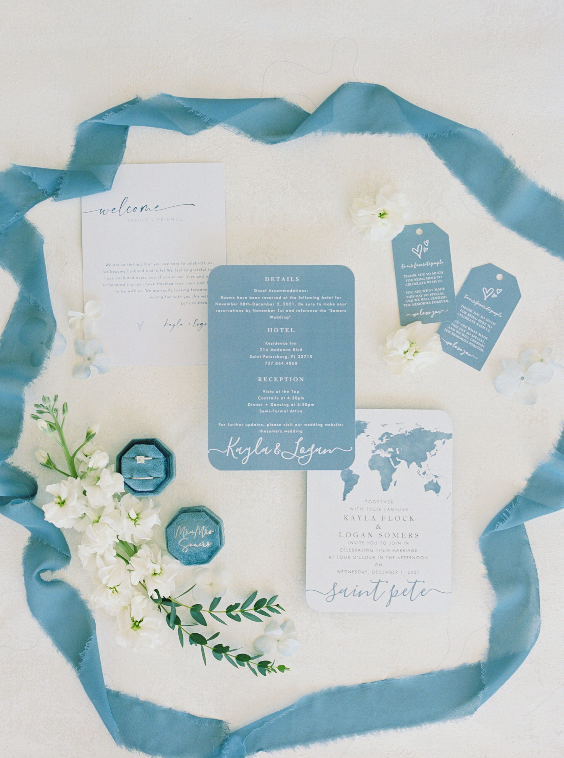 Elegant Blue and White Wedding Invitations