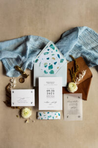 Light Blue and Cream Wedding Invitation Suite, Envelope with Terrazzo Liner