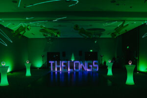 Green Alien Invasion Wedding After Party with Custom Last Name Light Up Letters