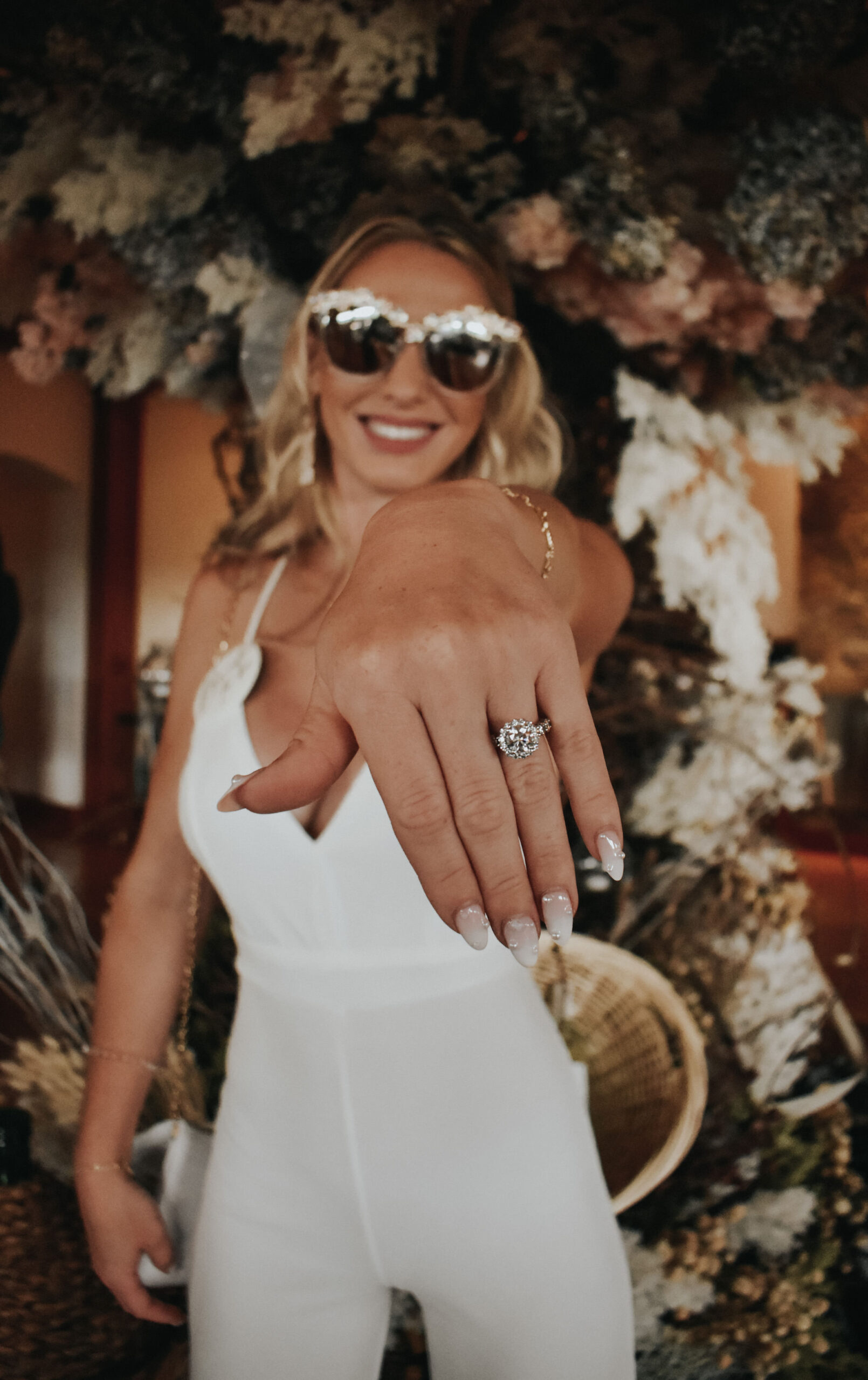 Bride and Halo Diamond Wedding Ring Bachelorette Party Portrait | Photographer The Gadabout Captures