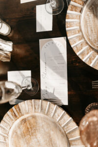 Wooden Chargers | Wedding Reception Dinner Menu Paper Goods