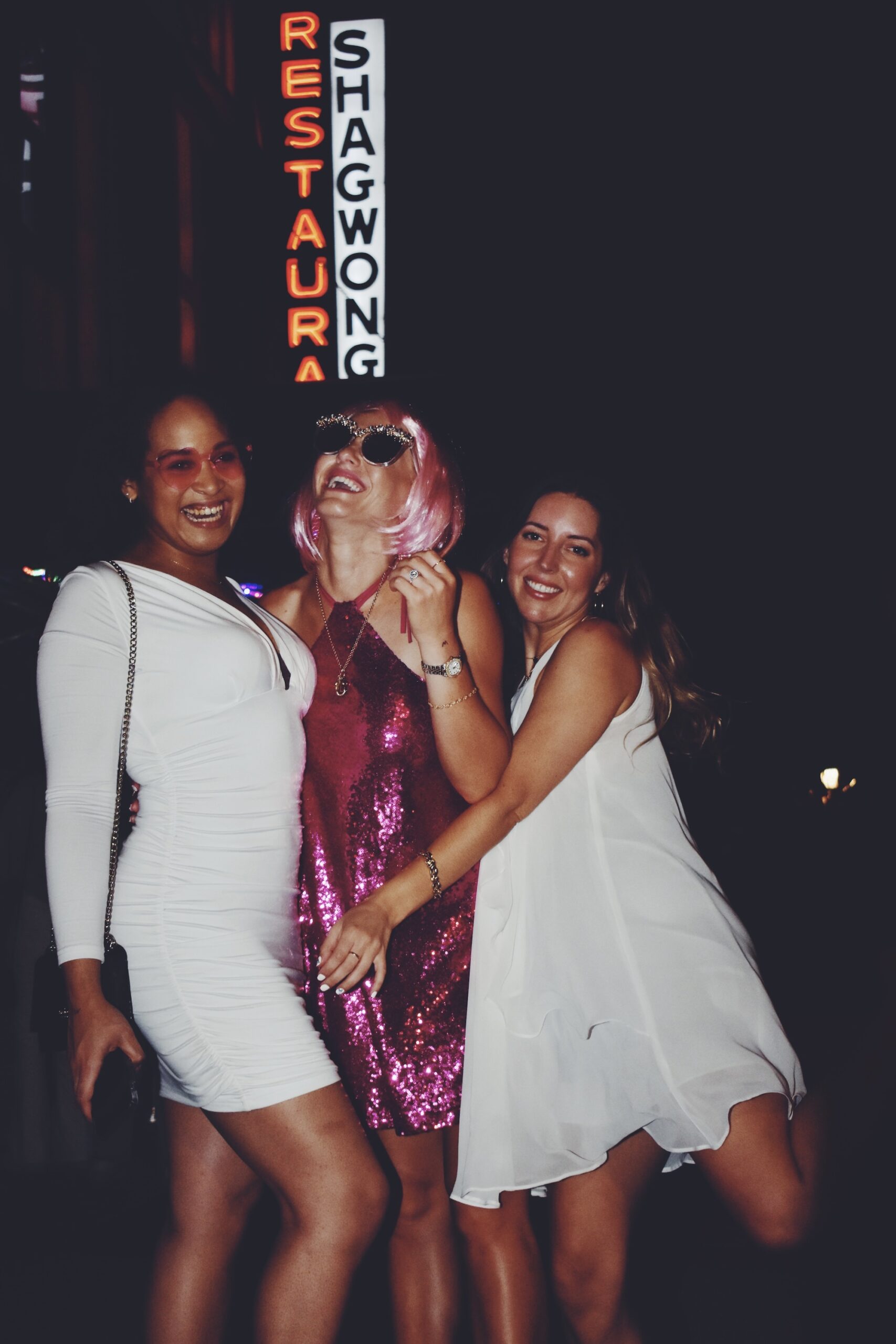 Bride in Pink Wig for Bachelorette Party Night Out on the Town in the Hamptons Portrait | Photographer The Gadabout Captures