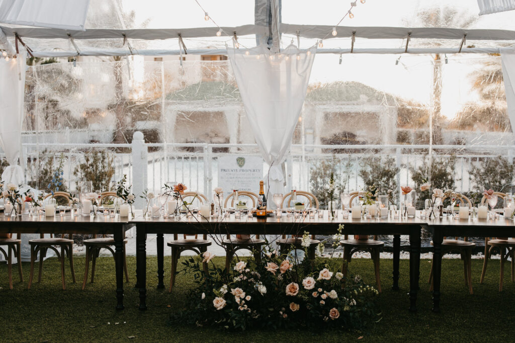 Bride and Groom Head Sweetheart Table Inspiration | Romantic Candlelit Outdoor Wedding Reception | Clearwater Planner Elegant Affairs By Design