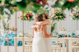 Vibrant Colorful Same Sex Wedding, Brides Dancing in Empty Reception Room